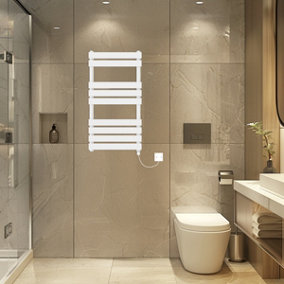 Rinse Bathrooms Electric Flat Panel Heated Towel Rail White Bathroom Ladder Radiator Warmer 950x500mm 400W