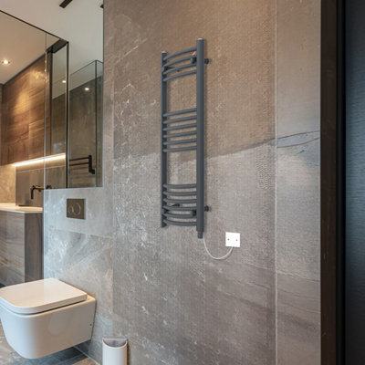 Rinse Bathrooms Electric Heated Towel Rail Curved Anthracite Bathroom Towel Radiator 1000x500mm - 600W