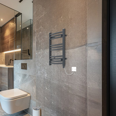 Rinse Bathrooms Electric Heated Towel Rail Curved Anthracite Bathroom Towel Radiator 600x600mm - 400W