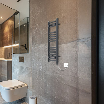 Rinse Bathrooms Electric Heated Towel Rail Curved Anthracite Bathroom Towel Radiator 800x400mm - 400W