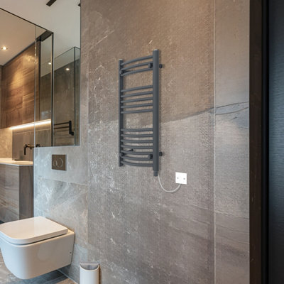 Rinse Bathrooms Electric Heated Towel Rail Curved Anthracite Bathroom Towel Radiator 800x600mm - 400W
