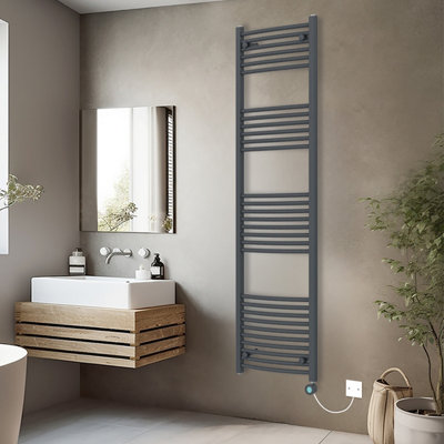 Rinse Bathrooms Electric Heated Towel Rail Curved Anthracite Thermostatic Bathroom Towel Radiator with Timer - 1800x500mm 800W Price Comparisons | Compare The Build