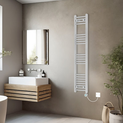 Rinse Bathrooms Electric Heated Towel Rail Curved Chrome Thermostatic Bathroom Towel Radiator with Timer - 1400x300mm