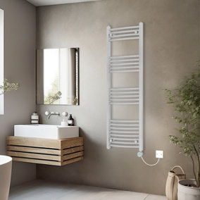 Rinse Bathrooms Electric Heated Towel Rail Curved Chrome Thermostatic Bathroom Towel Radiator with Timer - 1400x500mm