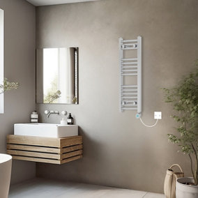 Rinse Bathrooms Electric Heated Towel Rail Curved Chrome Thermostatic Bathroom Towel Radiator with Timer - 800x300mm