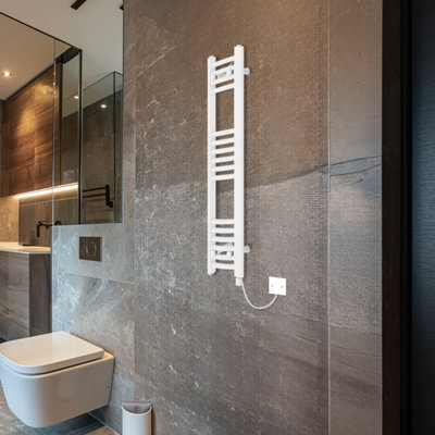 Rinse Bathrooms Electric Heated Towel Rail Curved White Bathroom Towel Radiator 1000x300mm - 400W