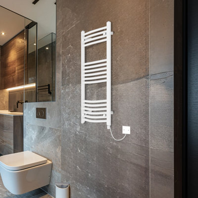 Rinse Bathrooms Electric Heated Towel Rail Curved White Bathroom Towel Radiator 1000x600mm - 600W