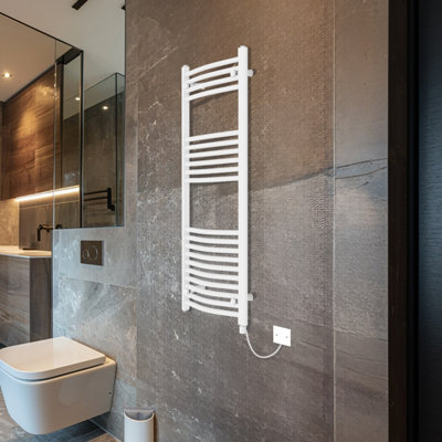 Rinse Bathrooms Electric Heated Towel Rail Curved White Bathroom Towel Radiator 1200x600mm - 600W