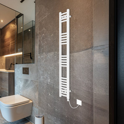 Rinse Bathrooms Electric Heated Towel Rail Curved White Bathroom Towel Radiator 1400x300mm - 800W