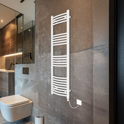 Rinse Bathrooms Electric Heated Towel Rail Curved White Bathroom Towel Radiator 1400x600mm - 800W