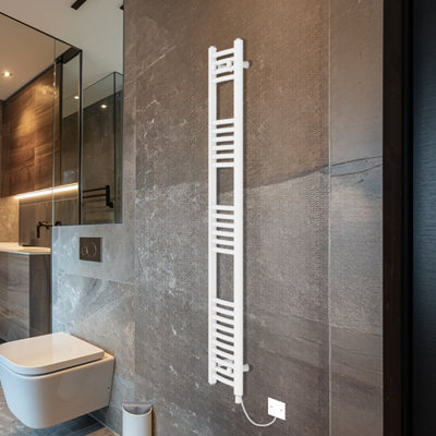 Rinse Bathrooms Electric Heated Towel Rail Curved White Bathroom Towel Radiator 1600x300mm - 800W
