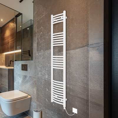 Rinse Bathrooms Electric Heated Towel Rail Curved White Bathroom Towel Radiator 1600x500mm - 800W Price Comparisons | Compare The Build