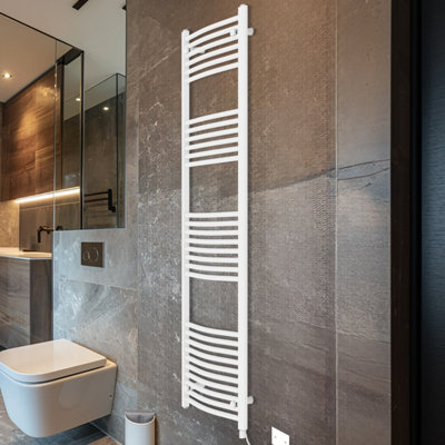 Rinse Bathrooms Electric Heated Towel Rail Curved White Bathroom Towel Radiator 1800x600mm - 800W
