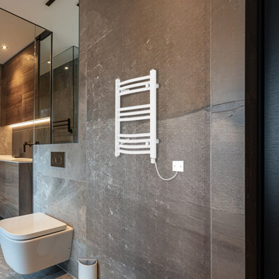 Rinse Bathrooms Electric Heated Towel Rail Curved White Bathroom Towel Radiator 600x600mm - 400W