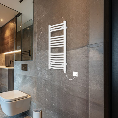 Rinse Bathrooms Electric Heated Towel Rail Curved White Bathroom Towel Radiator 800x600mm - 400W