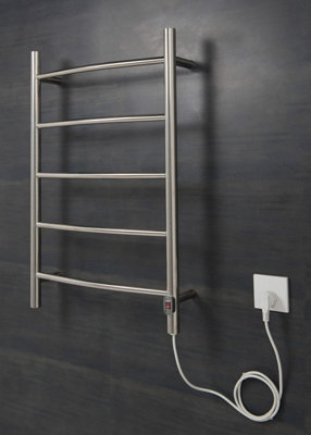 Rinse Bathrooms Electric Heated Warmer Heated Towel Rail Wall Mounted Stainless Steel Curved - 800x520mm Chrome