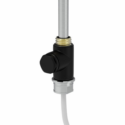 Rinse Bathrooms Electric Heating Element Dual Fuel + Black Cover Cap + Black T Piece with End Plug for Heated Towel Rail 1000W