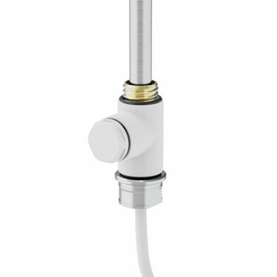 Rinse Bathrooms Electric Heating Element Dual Fuel + White Cover Cap + White T Piece with End Plug for Heated Towel Rail 300W