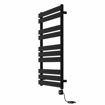Rinse Bathrooms Flat Panel Electric Heated Towel Rail Touch Screen Timer Bathroom Radiator Prefilled Black 1000x600mm 600W
