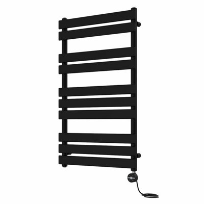 Rinse Bathrooms Flat Panel Electric Heated Towel Rail Touch Screen Timer Bathroom Radiator Prefilled Black 1000x600mm 600W