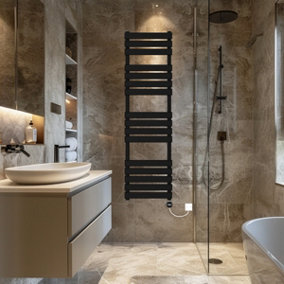Rinse Bathrooms Flat Panel Electric Heated Towel Rail Touch Screen Timer Bathroom Radiator Prefilled Black 1600x450mm 800W