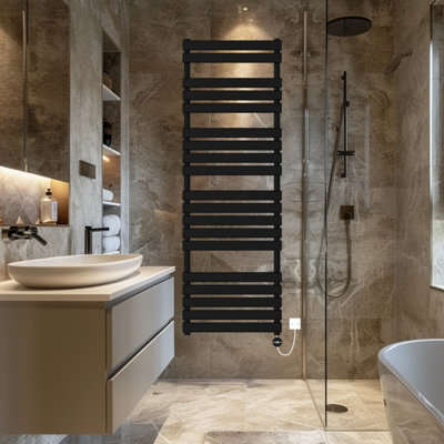 Rinse Bathrooms Flat Panel Electric Heated Towel Rail Touch Screen Timer Bathroom Radiator Prefilled Black 1800x600mm 1000W
