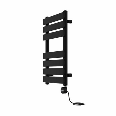 Rinse Bathrooms Flat Panel Electric Heated Towel Rail Touch Screen Timer Bathroom Radiator Prefilled Black 650x400mm 400W