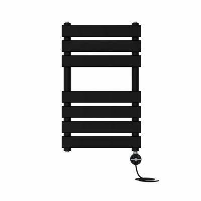 Rinse Bathrooms Flat Panel Electric Heated Towel Rail Touch Screen Timer Bathroom Radiator Prefilled Black 650x400mm 400W