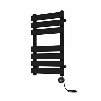 Rinse Bathrooms Flat Panel Electric Heated Towel Rail Touch Screen Timer Bathroom Radiator Prefilled Black 650x400mm 400W