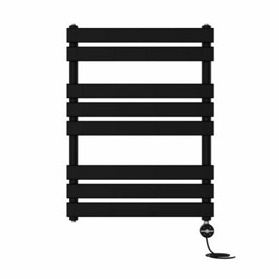 Rinse Bathrooms Flat Panel Electric Heated Towel Rail Touch Screen Timer Bathroom Radiator Prefilled Black 800x600mm 400W