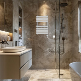 Rinse Bathrooms Flat Panel Electric Heated Towel Rail Touch Screen Timer Bathroom Radiator Prefilled Chrome 650x400mm 400W