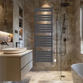 Rinse Bathrooms Flat Panel Electric Heated Towel Rail Touch Screen Timer Bathroom Radiator Prefilled Sand Grey 1800x600mm 1000W