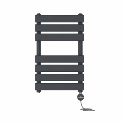 Rinse Bathrooms Flat Panel Electric Heated Towel Rail Touch Screen Timer Bathroom Radiator Prefilled Sand Grey 650x400mm 400W