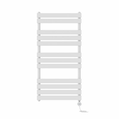 Rinse Bathrooms Flat Panel Electric Heated Towel Rail Touch Screen Timer Bathroom Radiator Prefilled White 1200x600mm 600W