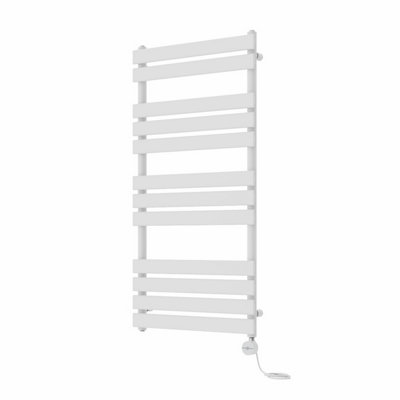 Rinse Bathrooms Flat Panel Electric Heated Towel Rail Touch Screen Timer Bathroom Radiator Prefilled White 1200x600mm 600W