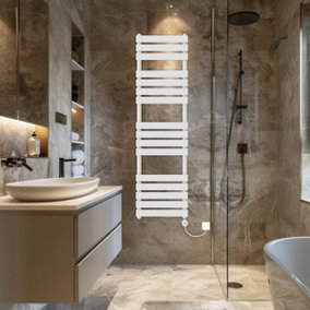 Rinse Bathrooms Flat Panel Electric Heated Towel Rail Touch Screen Timer Bathroom Radiator Prefilled White 1600x450mm 800W
