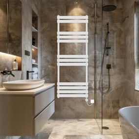Rinse Bathrooms Flat Panel Electric Heated Towel Rail Touch Screen Timer Bathroom Radiator Prefilled White 1600x600mm 800W