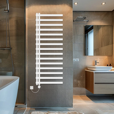 Rinse Bathrooms Flat Touch Screen Thermostatic Electric Bathroom Heated Towel Rail Warmer Radiator with Timer 1600x600mm - White