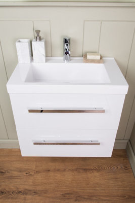 Rinse Bathrooms Gloss White Modern Bathroom Wall Hung Vanity Basin Sink ...