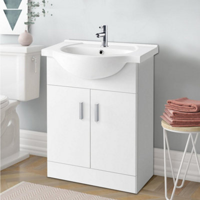 Rinse Bathrooms Gloss White Painted Bathroom Basin Sink Vanity Unit Cabinet Soft Close Door Hinges Floor Standing 650mm Price Comparisons | Compare The Build