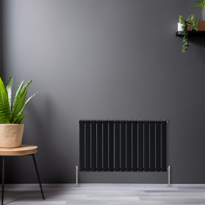 Rinse Bathrooms Horizontal 600x1020mm Flat Panel Column Designer Radiator Black Double Radiators Central Heating