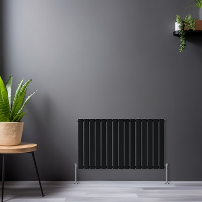 Rinse Bathrooms Horizontal 600x1020mm Flat Panel Column Designer Radiator Black Single Radiators Central Heating