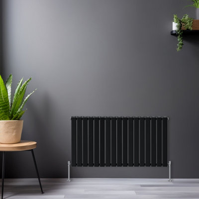 Rinse Bathrooms Horizontal 600x1156mm Flat Panel Column Designer Radiator Black Double Radiators Central Heating