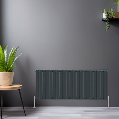 Rinse Bathrooms Horizontal 600x1428mm Flat Panel Column Designer Radiator Anthracite Double Radiators Central Heating