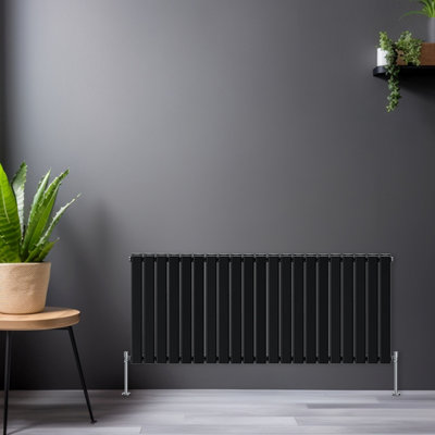 Rinse Bathrooms Horizontal 600x1428mm Flat Panel Column Designer Radiator Black Double Radiators Central Heating