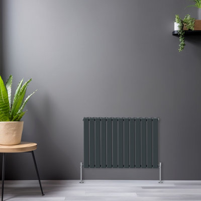 Rinse Bathrooms Horizontal 600x884mm Flat Panel Column Designer Radiator Anthracite Double Radiators Central Heating