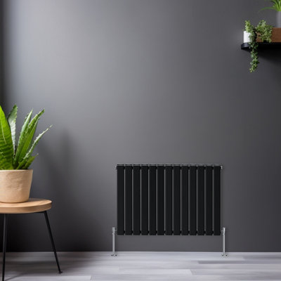 Rinse Bathrooms Horizontal 600x884mm Flat Panel Column Designer Radiator Black Double Radiators Central Heating