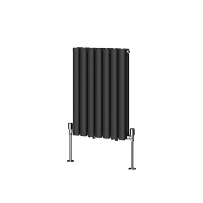 Rinse Bathrooms Horizontal Radiators Oval Double Panel Black Column Designer Radiator 600x413mm