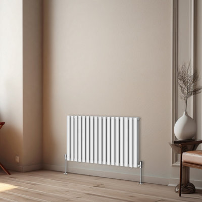 Rinse Bathrooms Horizontal Radiators Oval Double Panel White Column Designer Radiator 600x1003mm