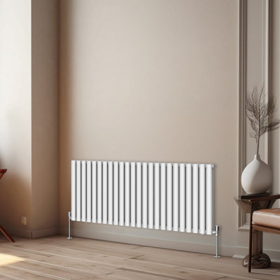 Rinse Bathrooms Horizontal Radiators Oval Double Panel White Column Designer Radiator 600x1416mm